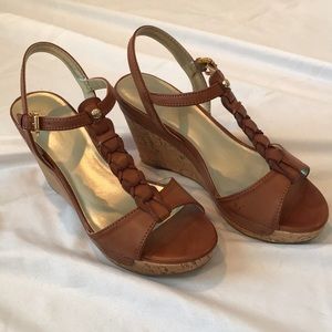 Tan T-Strap Wedges